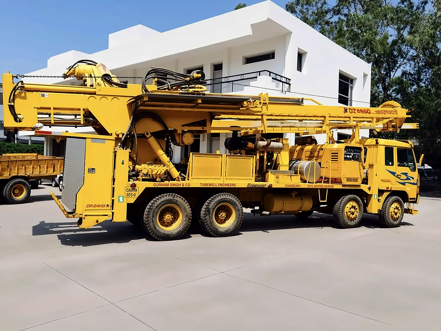 Foremost DR-24 HD Dual Rotary rig in full side profile at the Chandigarh works