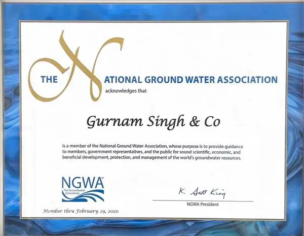 National Ground Water Association membership certificate