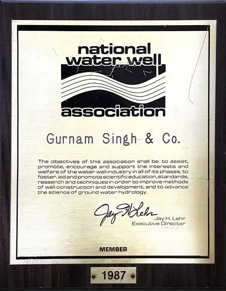 National Water Well Association membership plaque, 1987