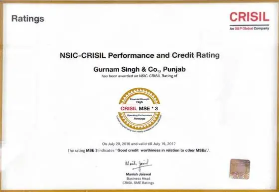 NSIC-CRISIL performance and credit rating certificate
