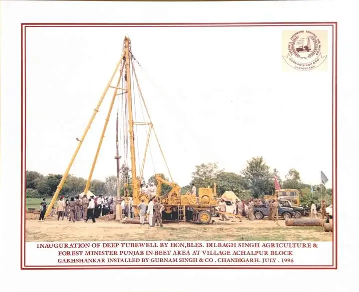 Inauguration of a deep tubewell at village Achalpur, Block Garhshankar, 1995
